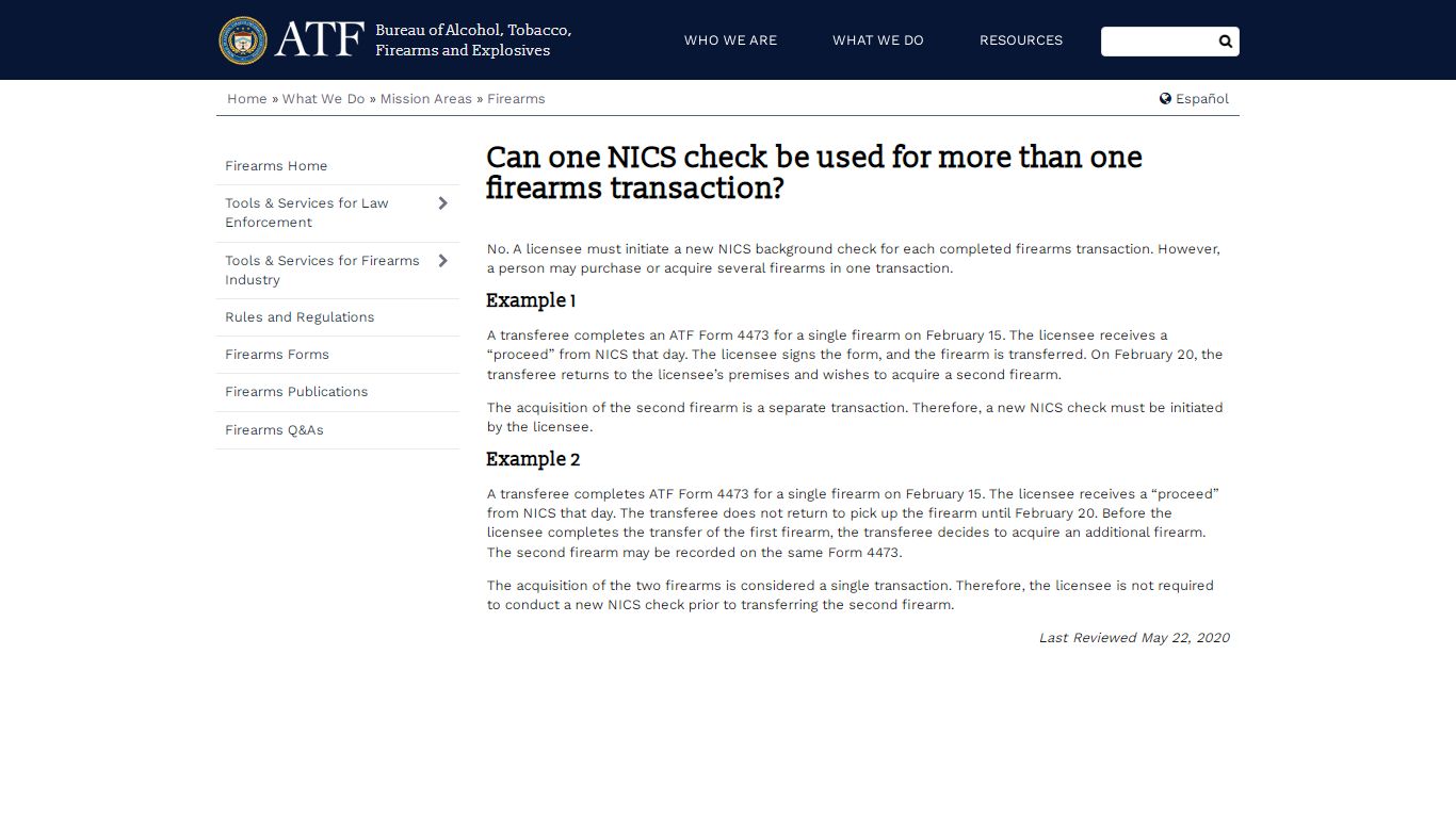 Can one NICS check be used for more than one firearms transaction ...